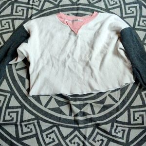 Cropped 90's Vibes Pink, Grey, and White Sweatshirt